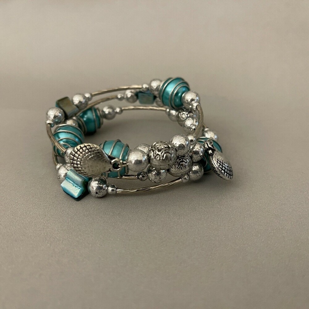 Blue Silver-tone Shells Beads Fashion Bracelet